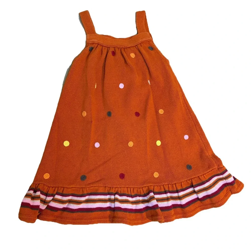 Gymboree Ruffle Hem Knitted Vintage Sweater Dress Polka Dots Orange 5T Fall